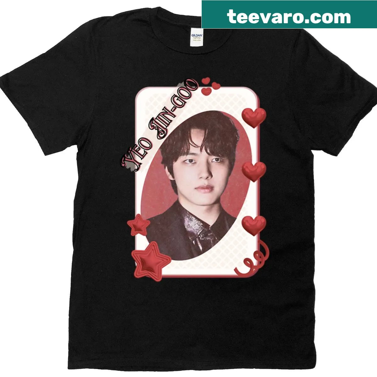 Collage design T-shirt featuring Yeo Jin-goo — on a men's t-shirt