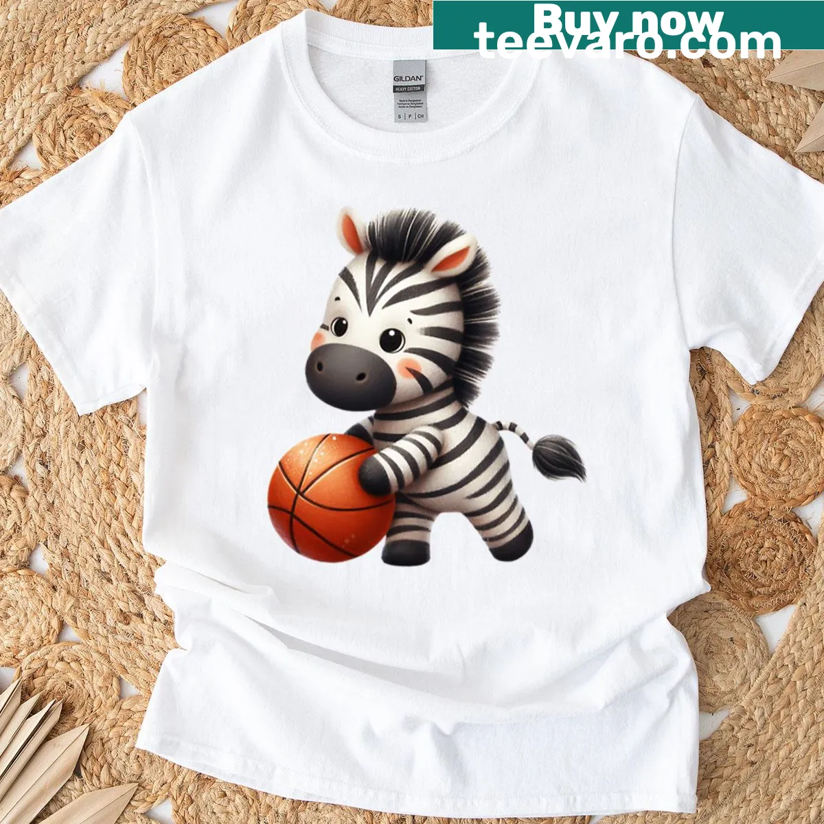 Playful zebra dunking in a cartoon style on a T-shirt — on a men's t-shirt