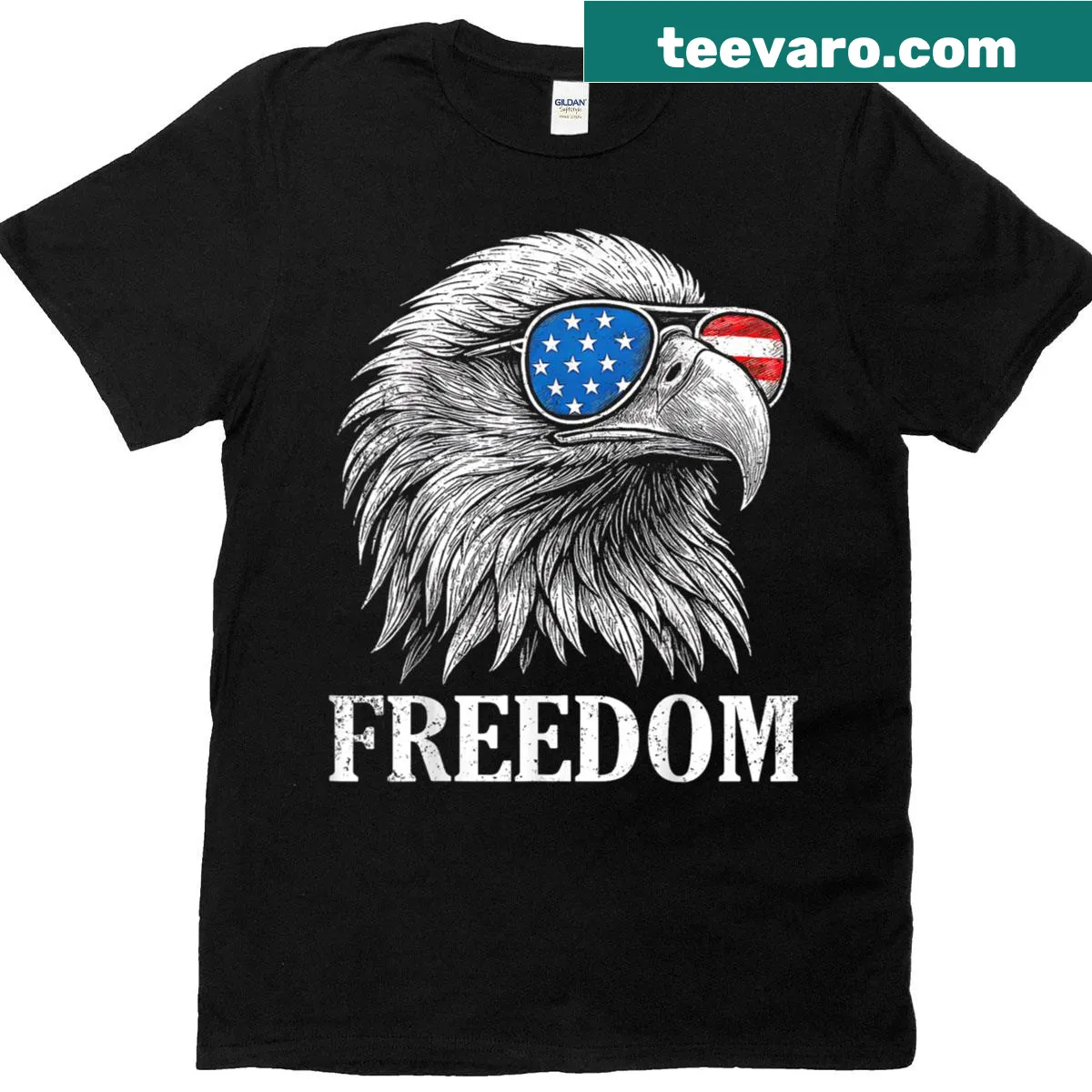 T-shirt featuring an eagle and American flag in vintage style — on a men's t-shirt