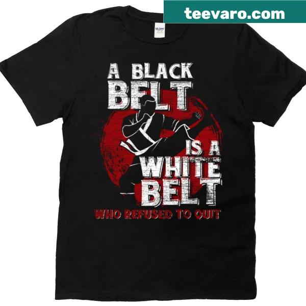 T-shirt featuring a bold black belt graphic