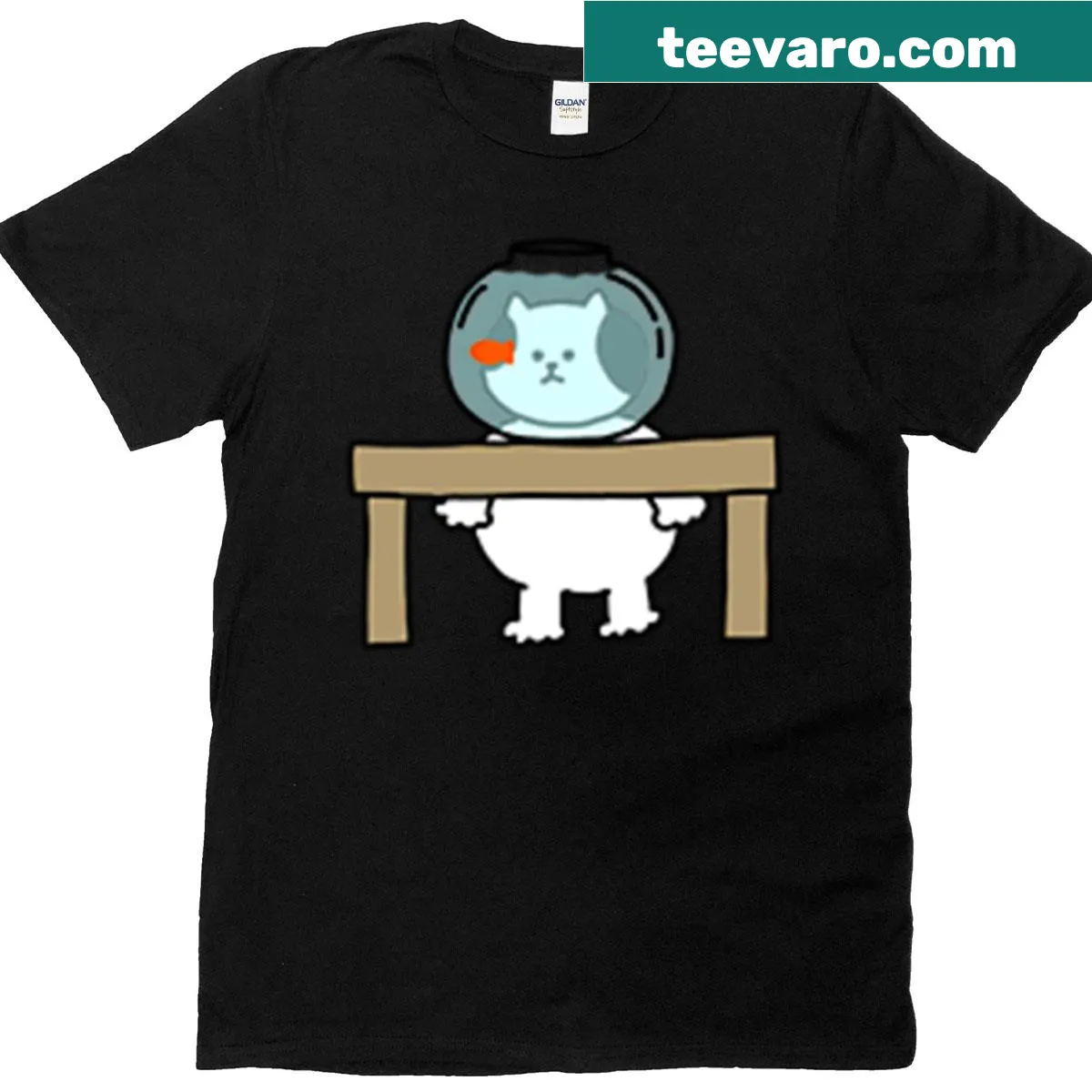 Illustration of a cat looking at fish on T-shirt — on a men's t-shirt