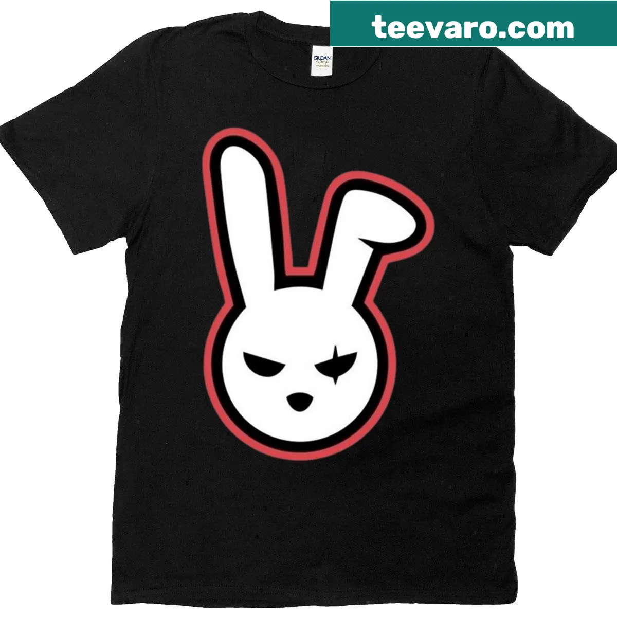Illustrated t-shirt featuring a sinister bunny graphic — on a men's t-shirt