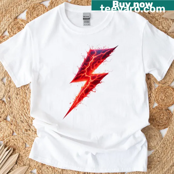 Bold lightning graphic on a T-shirt, showcasing energy and power