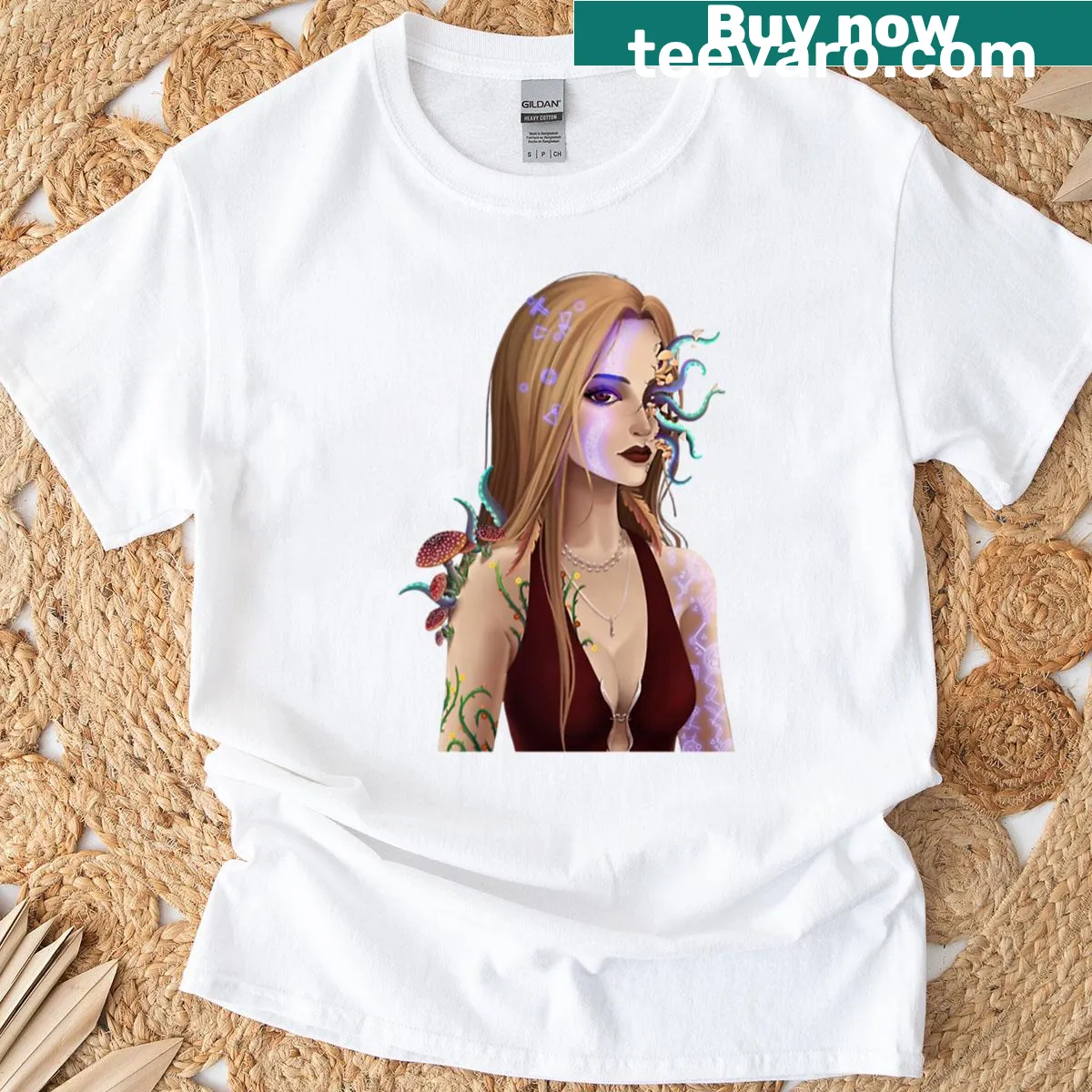 Mystical A Shamanic Transformation T-shirt with nature and magic theme — on a men's t-shirt