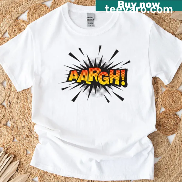 Comic explosion design with 'Aargh' on an oversized T-shirt