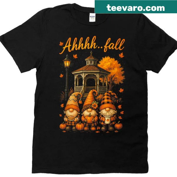 Adorable pumpkin gnome graphic on a fall t-shirt