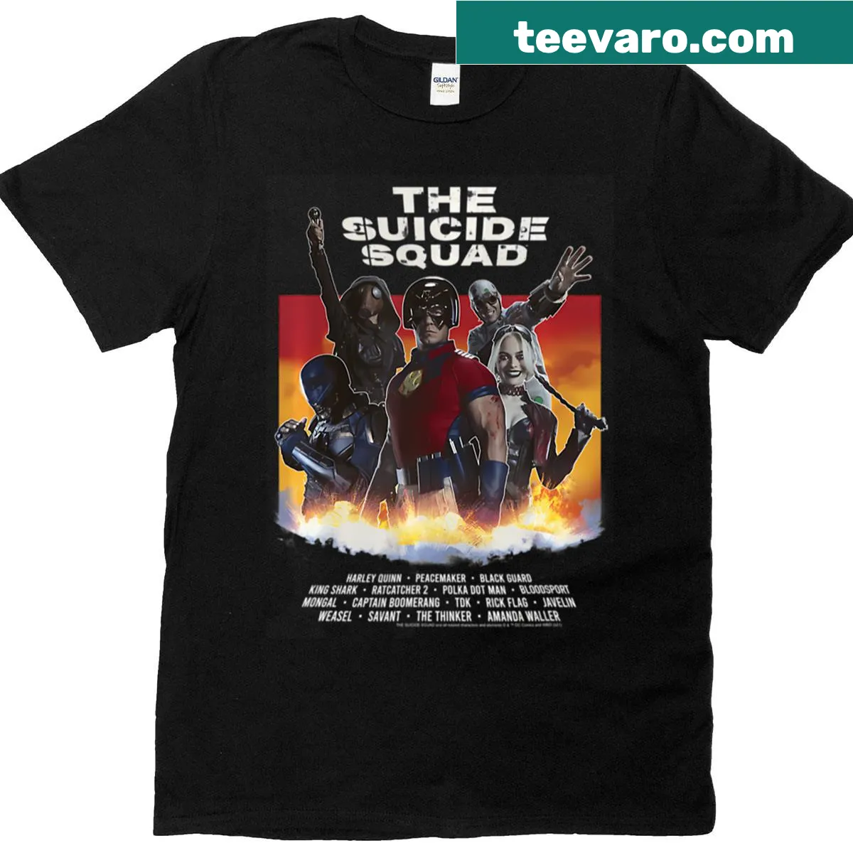 T-shirt featuring an American superhero theme with bold typography — on a men's t-shirt