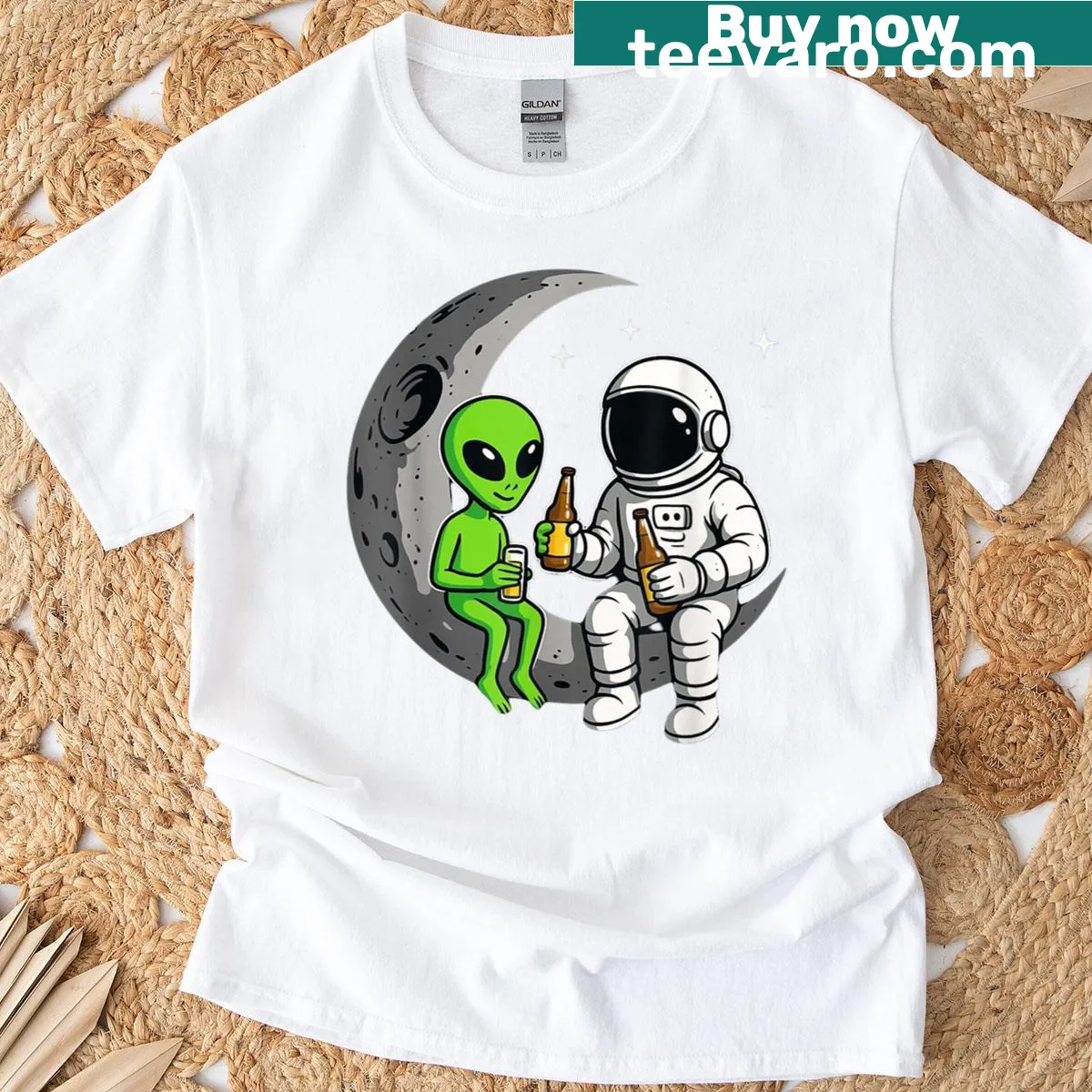 T-shirt with astronauts and beer theme in space — on a men's t-shirt