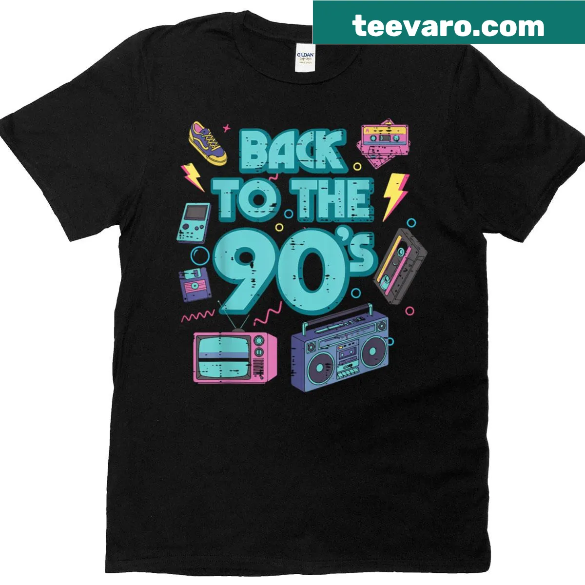 Vintage T-shirt featuring 90s boombox graphic — on a men's t-shirt