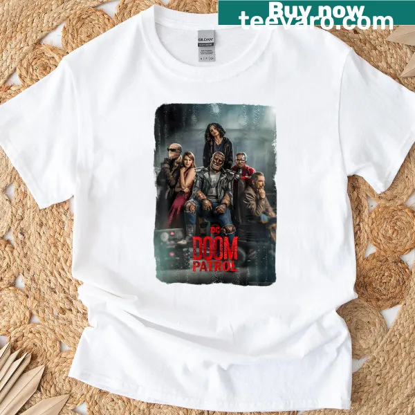Graphic T-shirt featuring a band of super-powered characters
