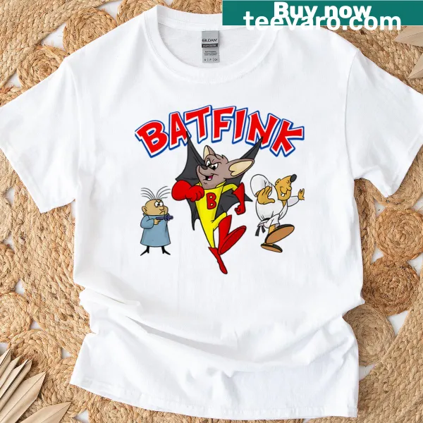 Batfink cartoon superhero graphic on a T-shirt