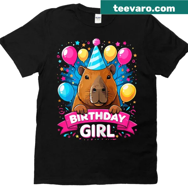 Cute capybara design on a birthday girl T-shirt.
