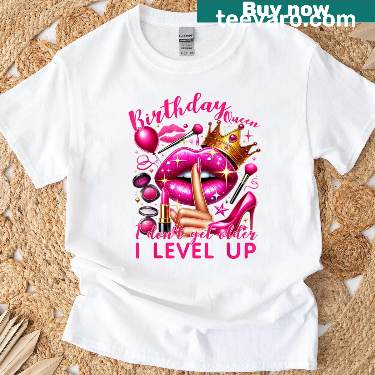 T-shirt with playful birthday design stating 'I Don’t Get Older, I Level Up!' — on a men's t-shirt
