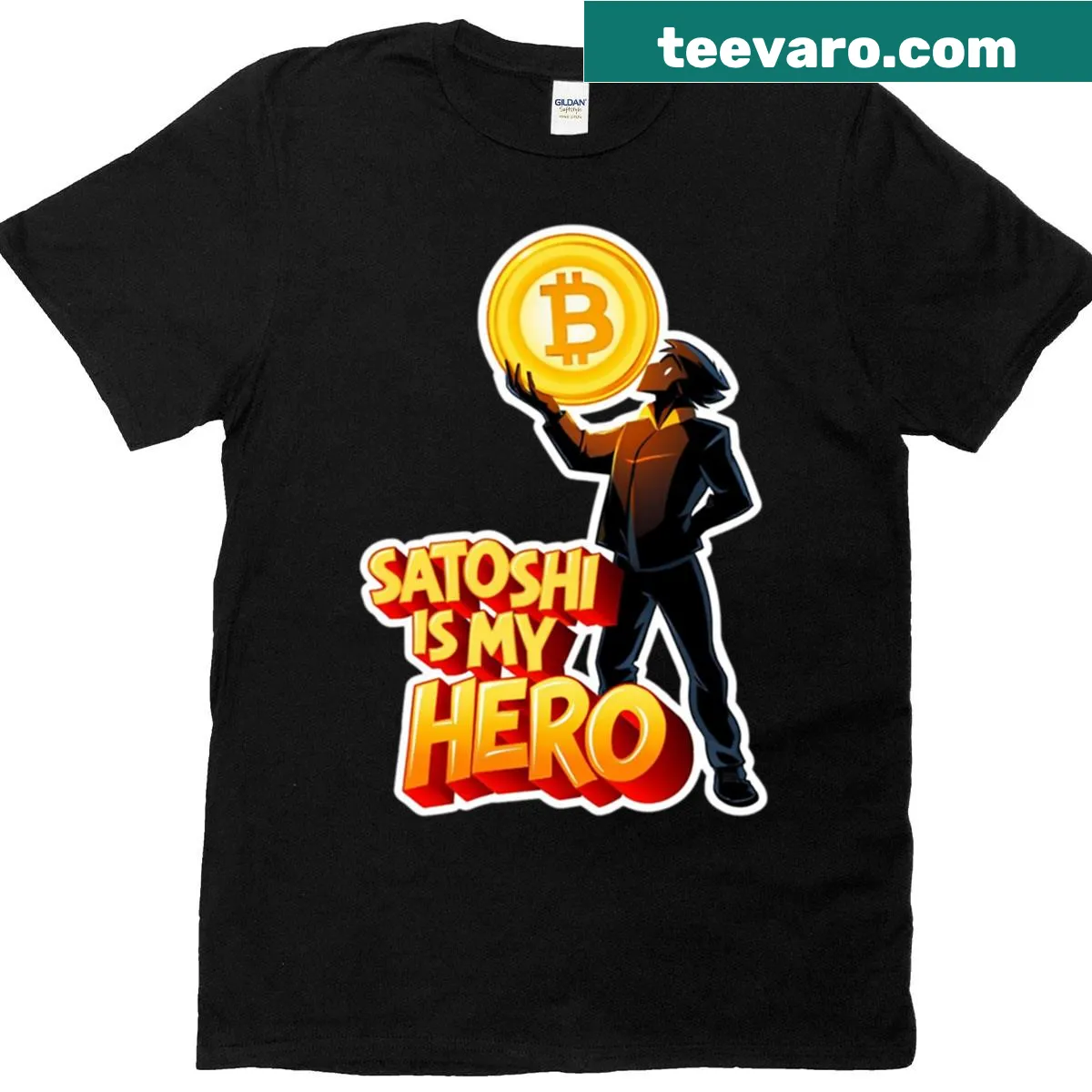 Graffiti-style T-shirt with Bitcoin and Satoshi design — on a men's t-shirt