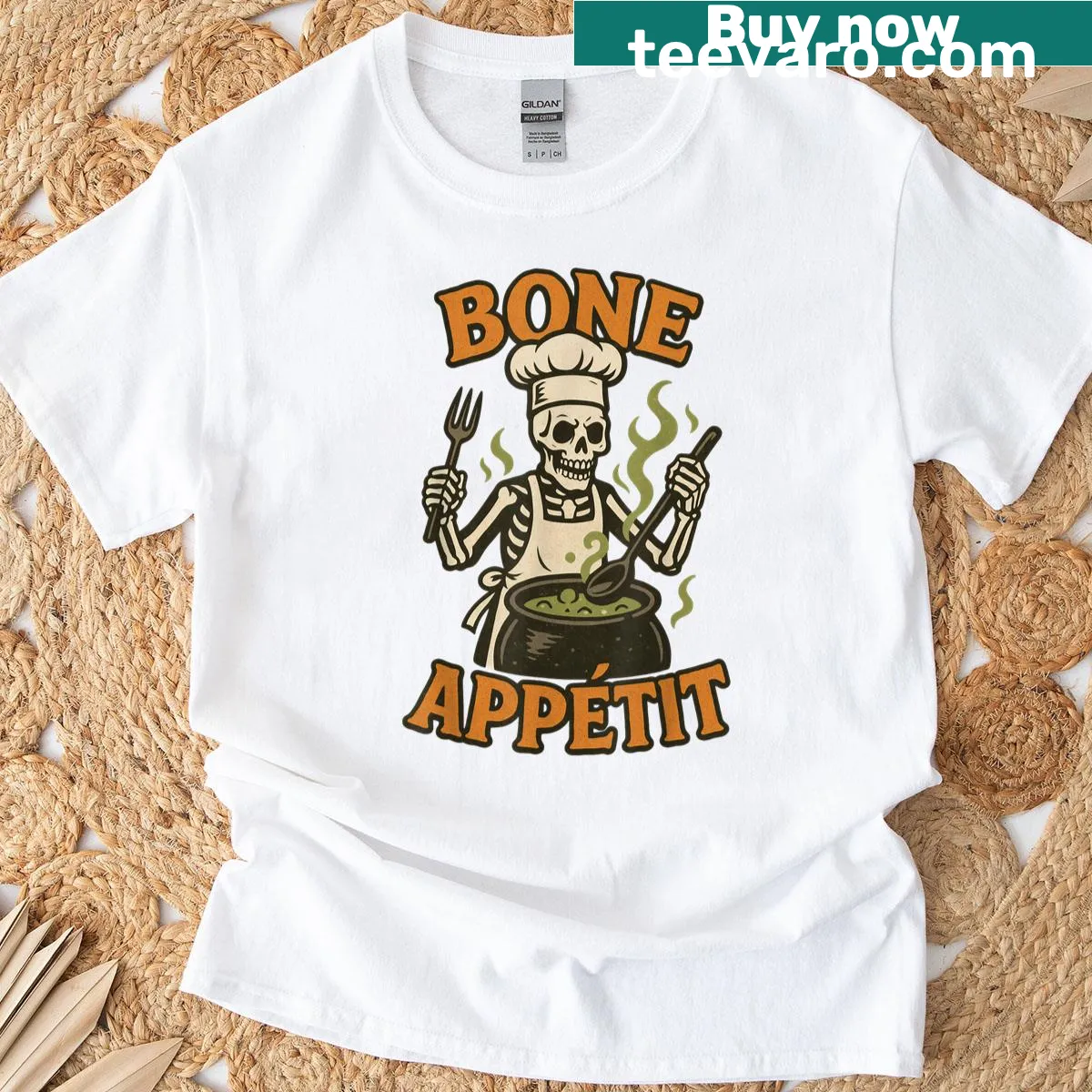 Funny skeleton chef design for Halloween. — on a men's t-shirt
