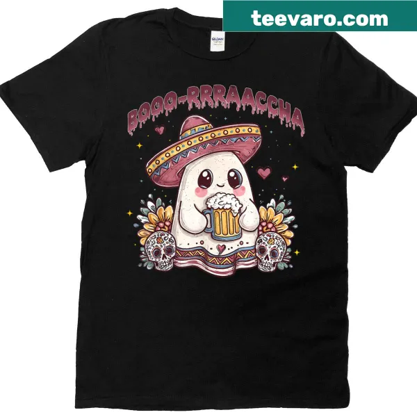 Funny Halloween ghost graphic with cultural elements on T-shirt