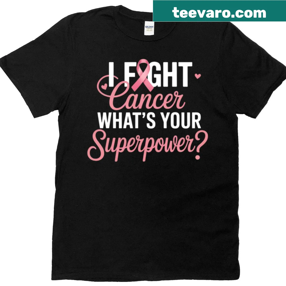 Illustration of a superhero emblem symbolizing breast cancer awareness. — on a men's t-shirt