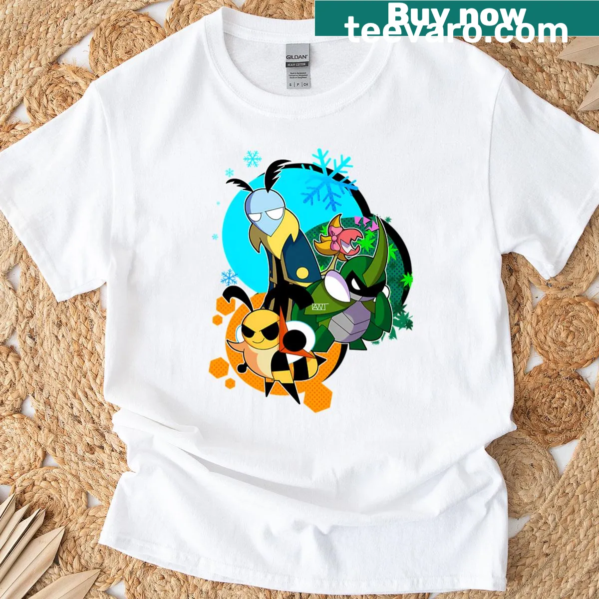 Oversized T-shirt featuring whimsical bug illustrations — on a men's t-shirt