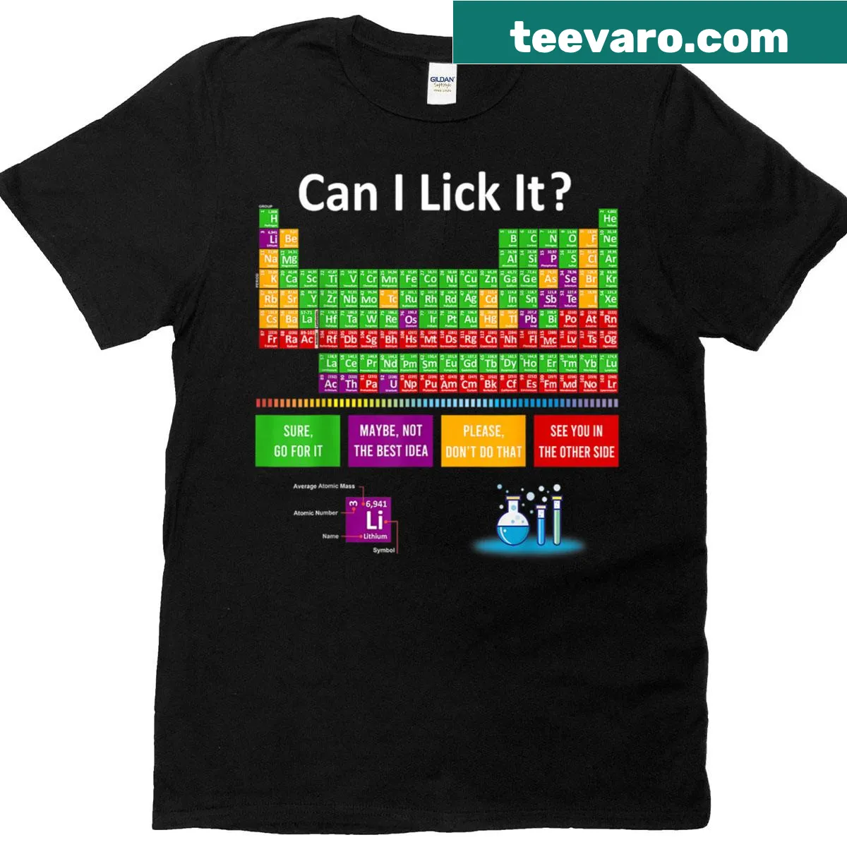 Funny science teacher t-shirt with periodic table and meme text — on a men's t-shirt