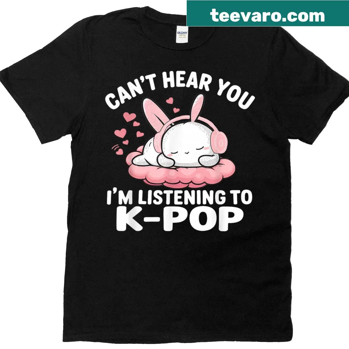 Cute K-pop tee with a rabbit and fun listening phrase — on a men's t-shirt