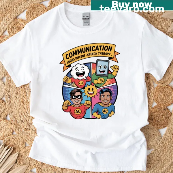 T-shirt featuring a typography design focused on speech therapy communication.