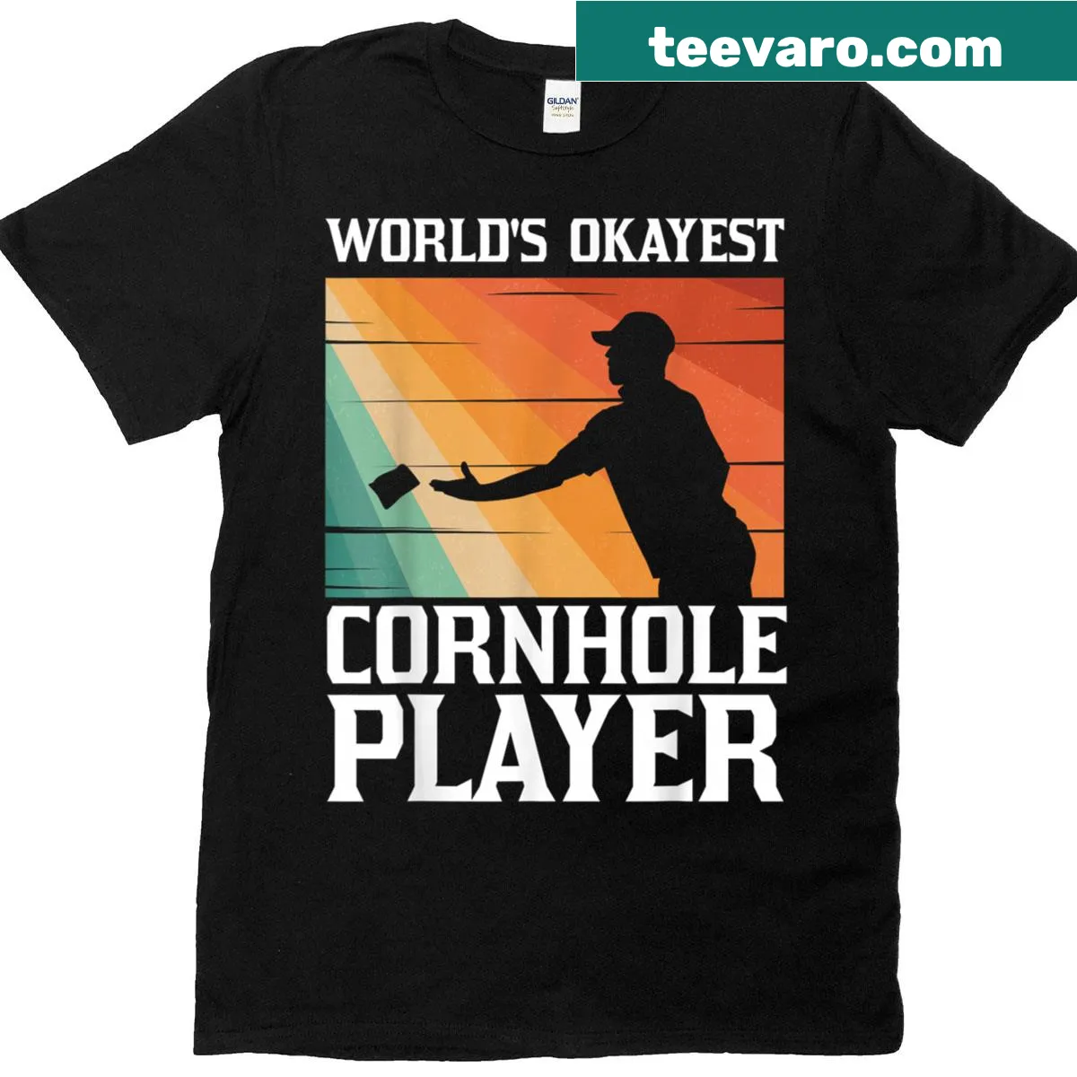 Playful cornhole design graphic on a t-shirt — on a men's t-shirt