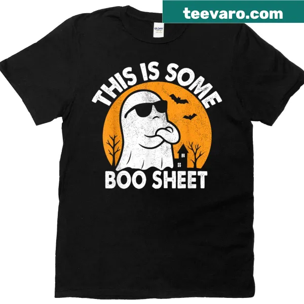 Cartoon ghost graphic on a spooky Halloween T-shirt