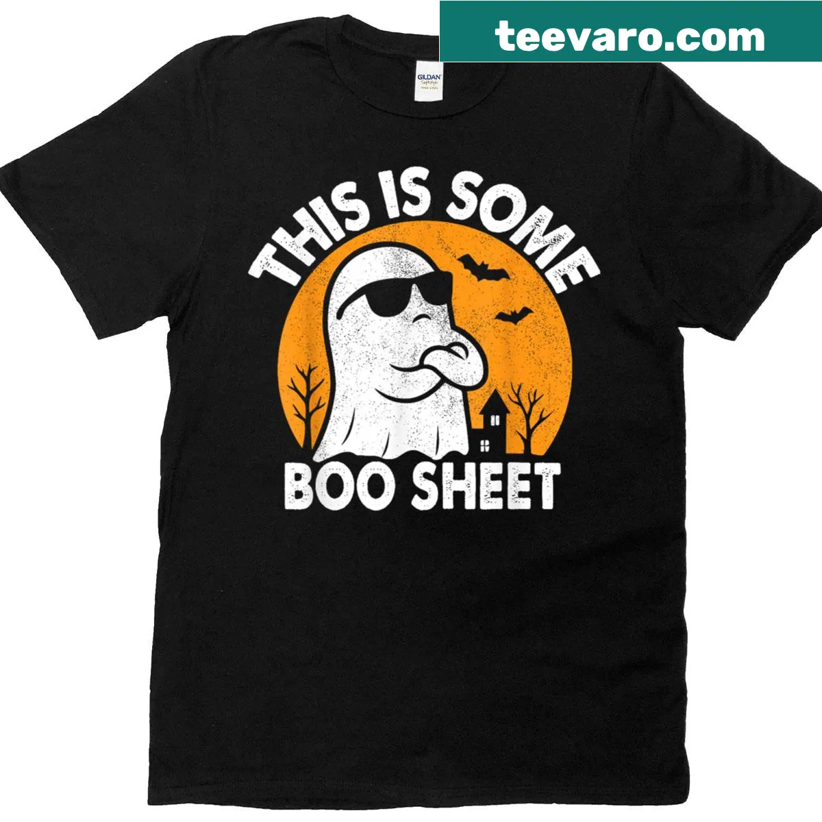 Cartoon ghost graphic on a spooky Halloween T-shirt — on a men's t-shirt