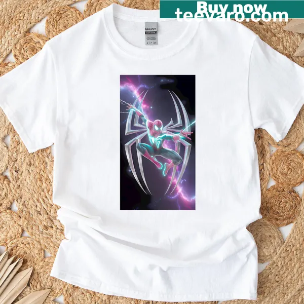 Neon glow webslinger graphic t-shirt for fun-loving fans