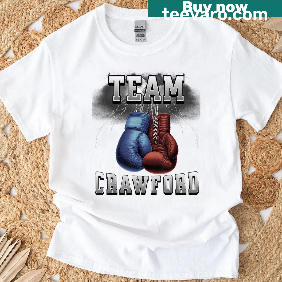 Vintage distressed Crawford boxing t-shirt with retro family name design — on a men's t-shirt