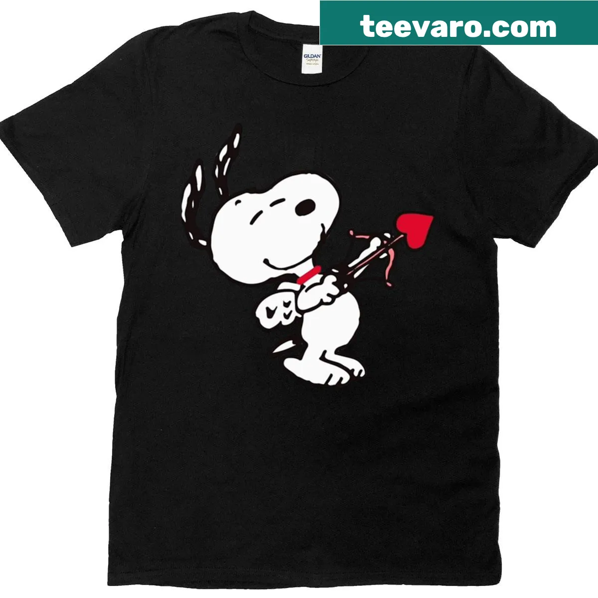 Cupid Snoopy graphic with a heart on a T-shirt — on a men's t-shirt