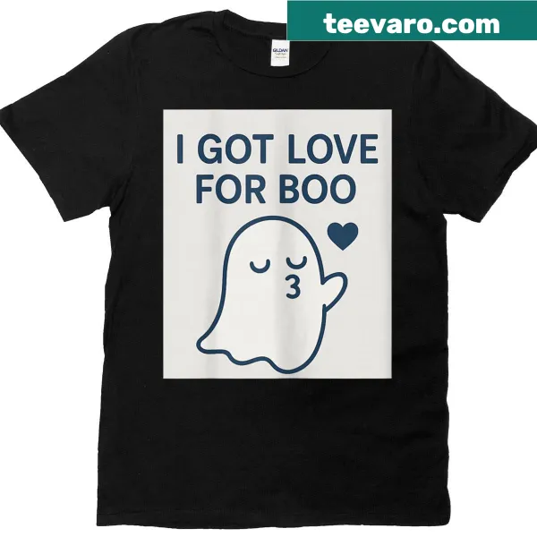 Cartoon ghost with 'I Got Love For Boo' caption on Halloween t-shirt