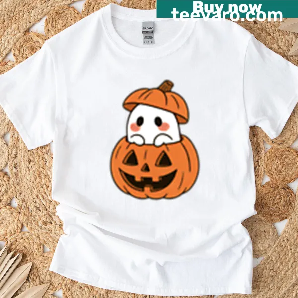 Kawaii design of a cute ghost inside a pumpkin Halloween t-shirt