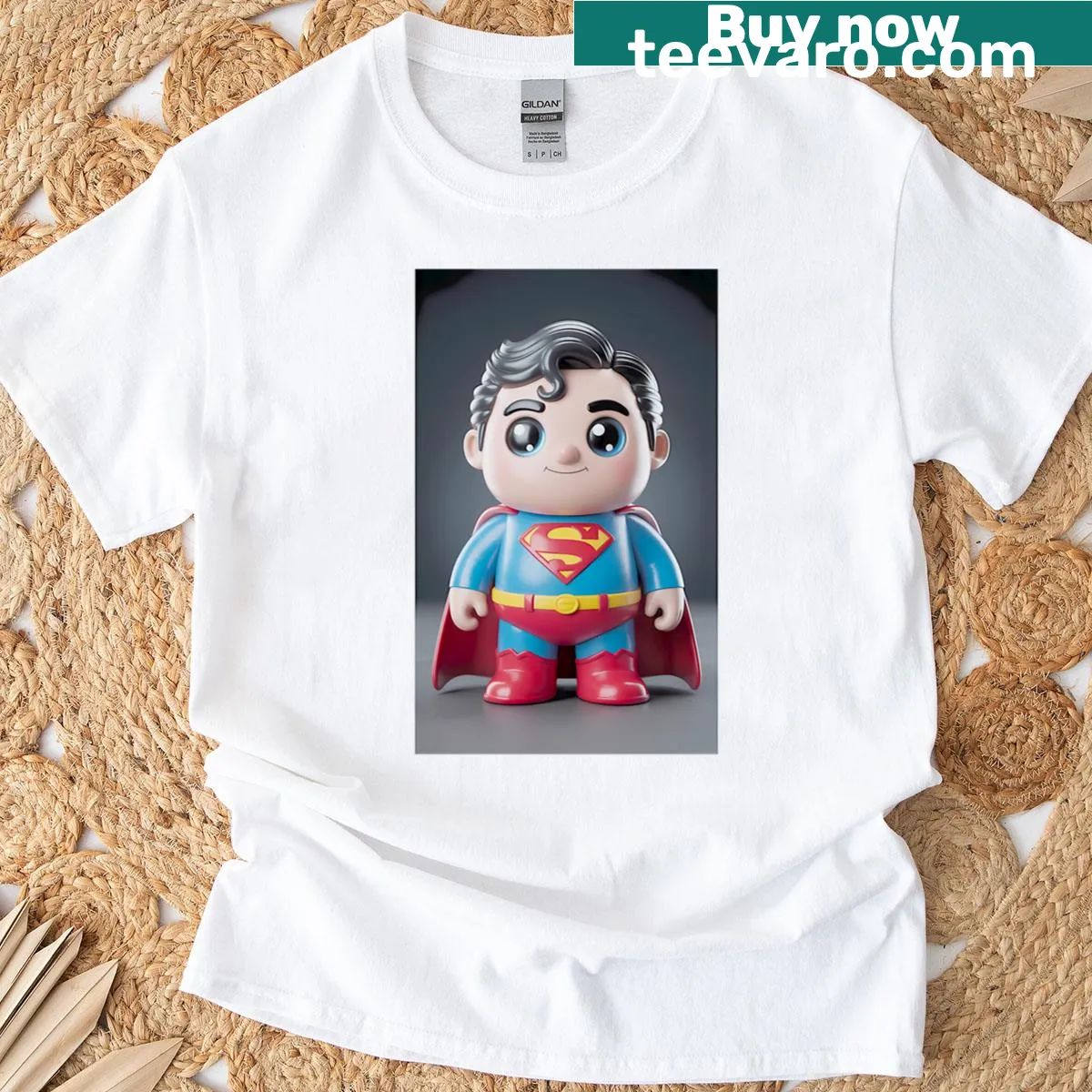 Illustration of a cute hero boy with a cape design. — on a men's t-shirt