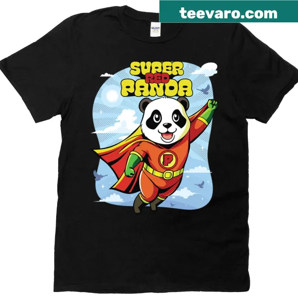Illustration of a superhero bear with a red panda cape on a t-shirt
