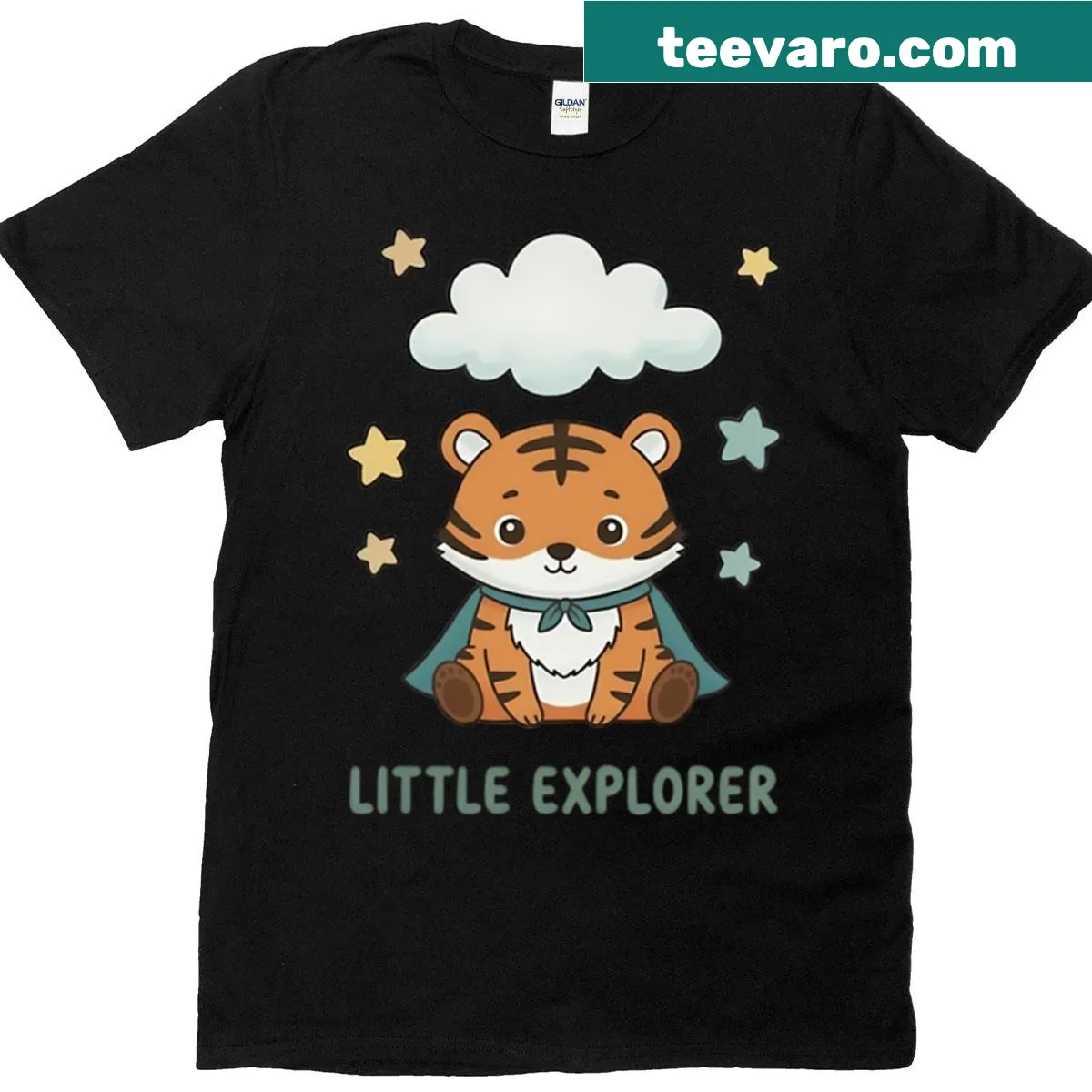 Oversized T-shirt with cute superhero tiger illustration — on a men's t-shirt