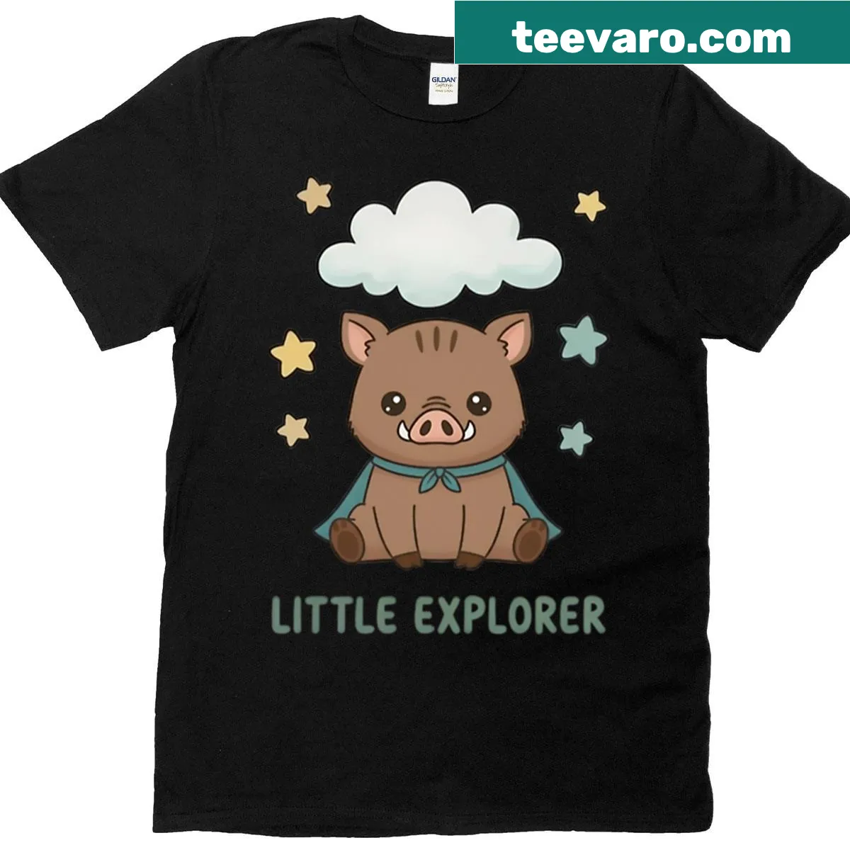 Illustration of a cute wild boar with clouds and stars on a T-shirt — on a men's t-shirt