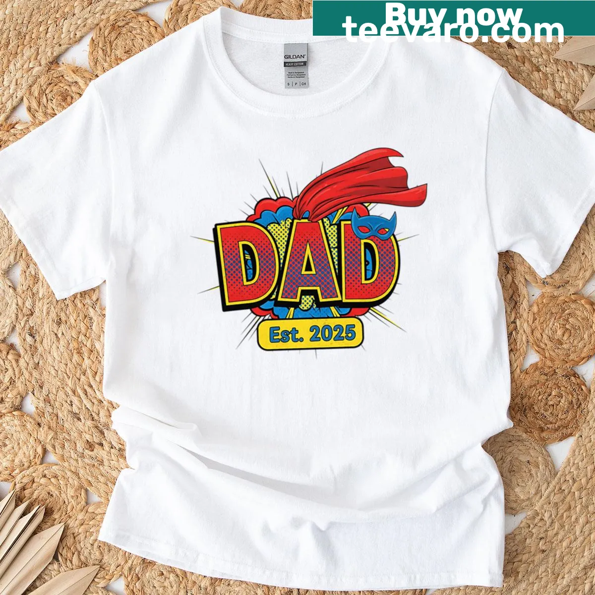 Typography design stating 'Dad Est 2025' on a T-shirt — on a men's t-shirt