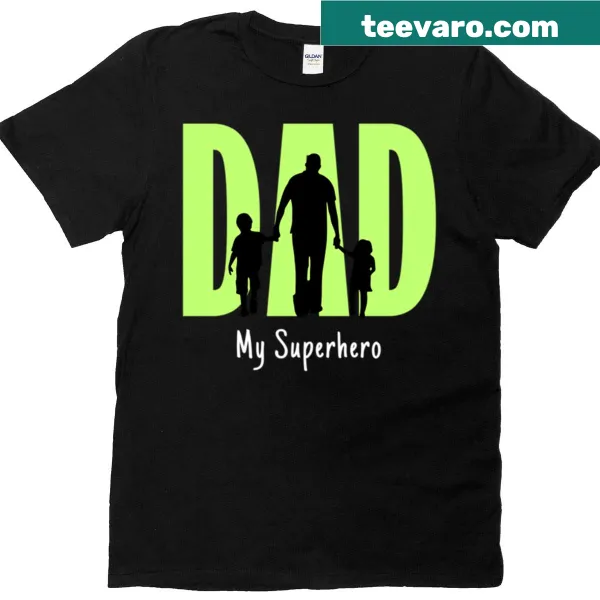 Silhouette design of a superhero dad with kids on t-shirt