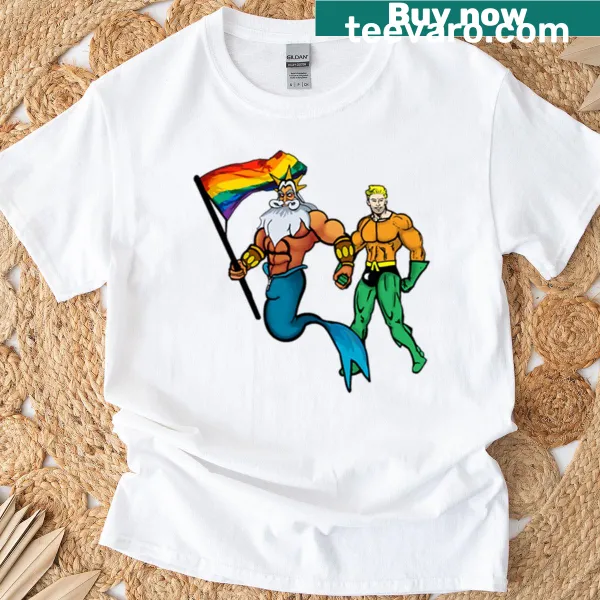 Cartoon Daddy Neptune as a superhero on an oversized T-shirt