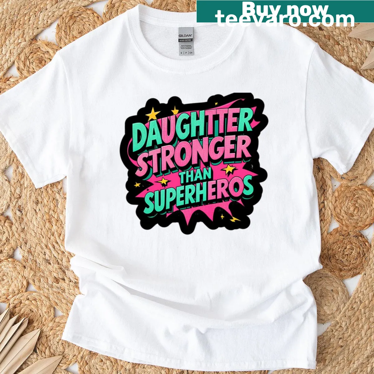 Empowering T-shirt for kids with the message "Daughter Stronger Than Superheroes." — on a men's t-shirt