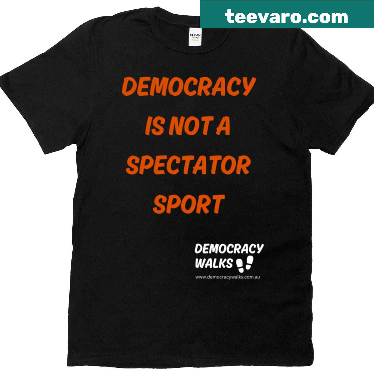 Inspirational democracy-themed T-shirt with bold text — on a men's t-shirt