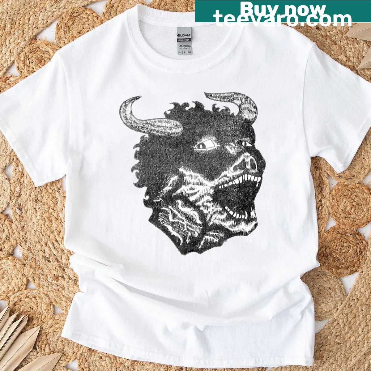 Striking illustration of a demon head for fantasy fans — on a men's t-shirt