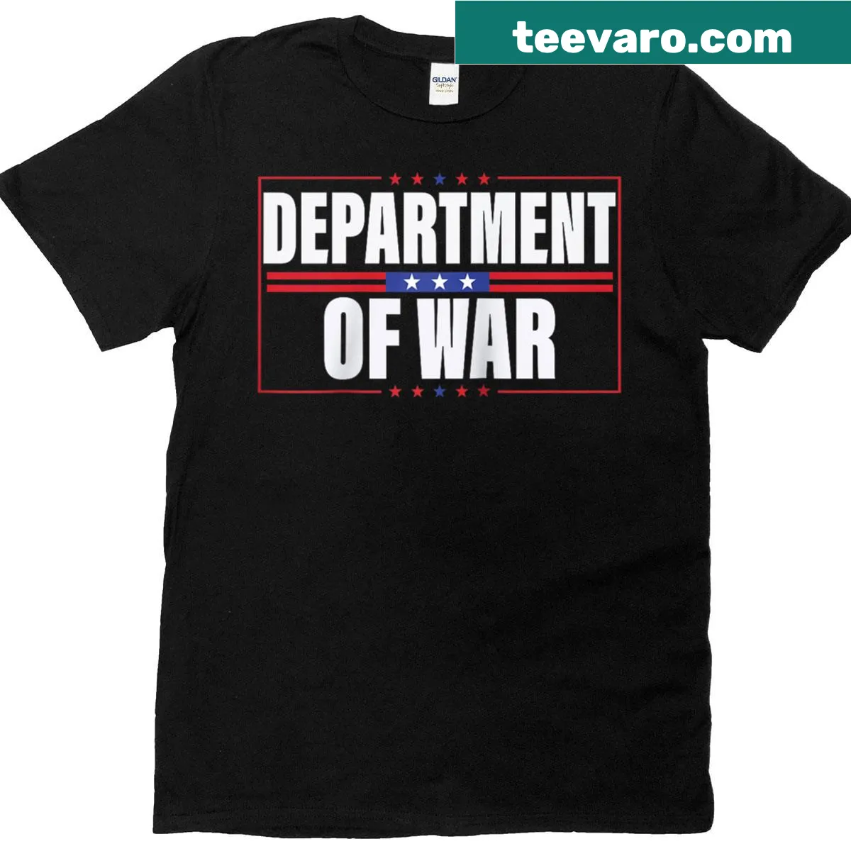 Patriotic t-shirt with the Department of War emblem — on a men's t-shirt