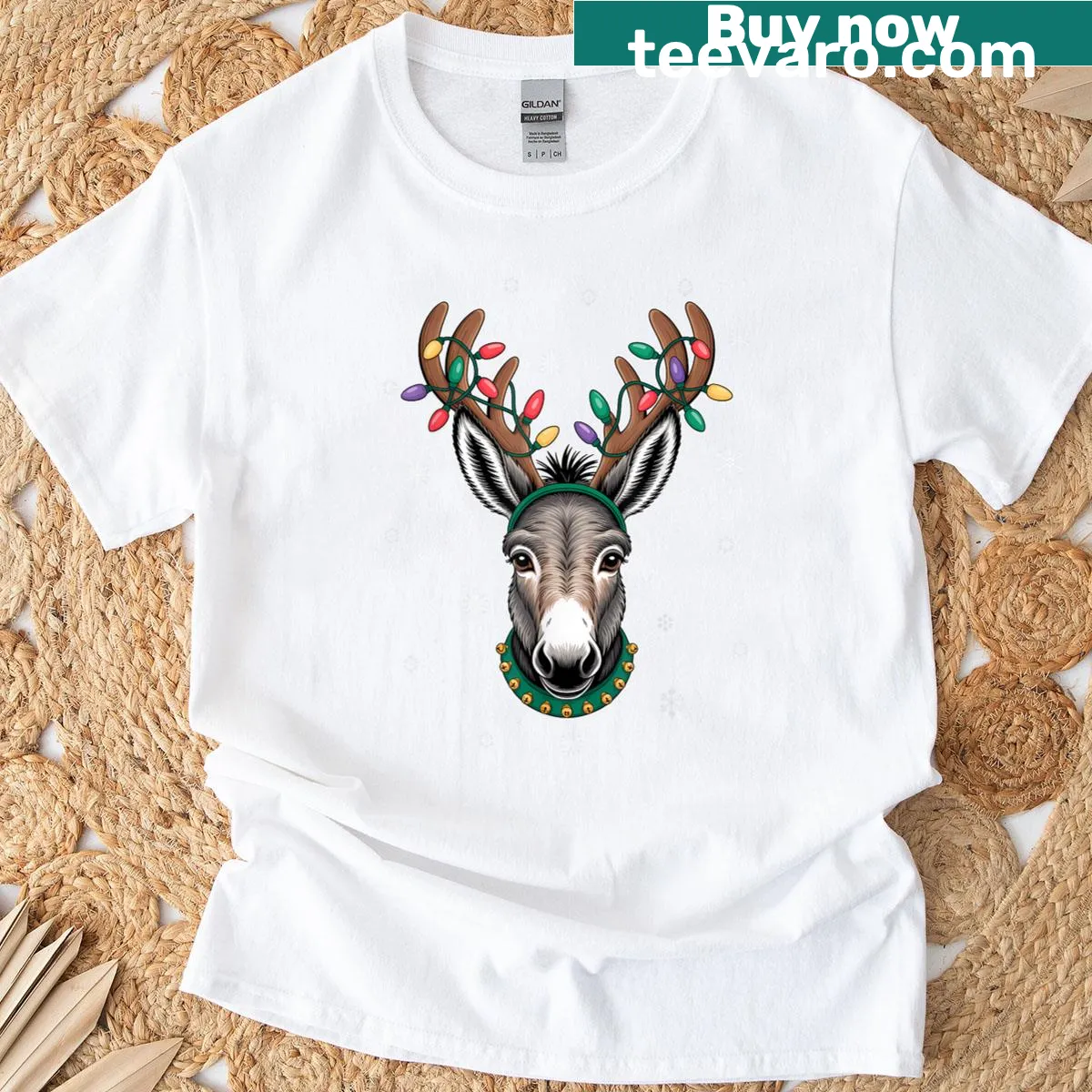 Cute donkey with reindeer antlers design T-shirt — on a men's t-shirt