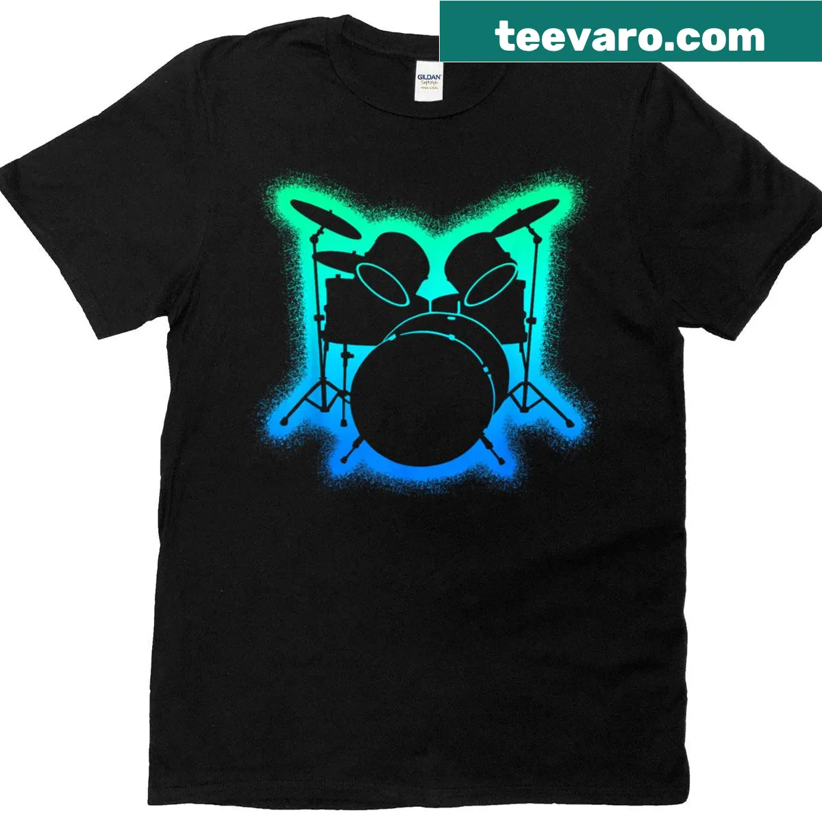 Energetic drummer-themed T-shirt for kids — on a men's t-shirt