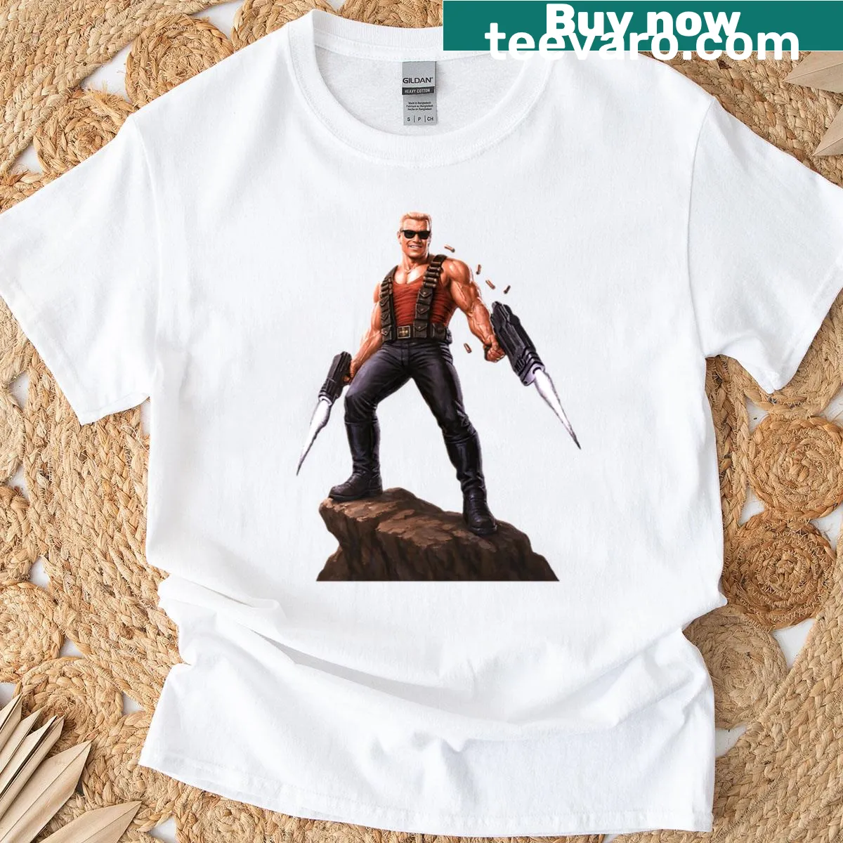 Retro T-shirt featuring the Duke Nukem 3D game icon graphic — on a men's t-shirt