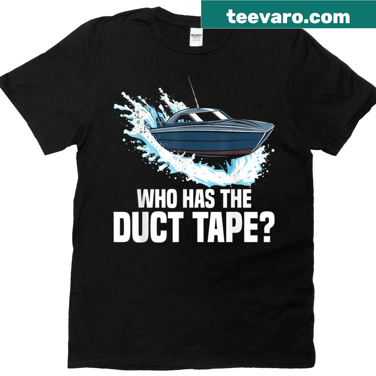 Funny 'Duct Tape RC Boat Captain' text graphic on a t-shirt — on a men's t-shirt
