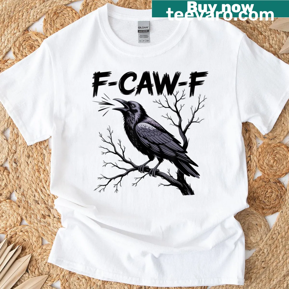 Sarcastic crow design t-shirt featuring a funny cawing raven. — on a men's t-shirt