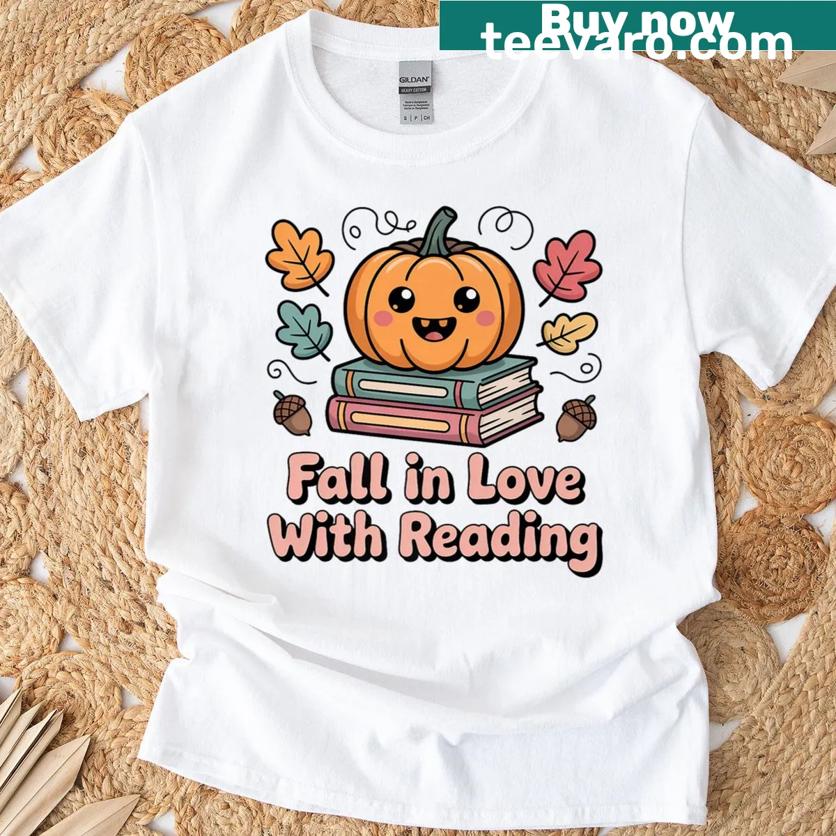 Autumn-themed tee featuring a saying about reading and pumpkins — on a men's t-shirt